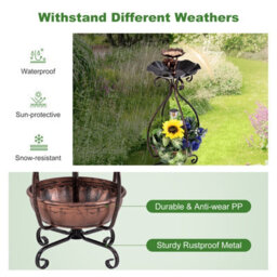 Costway 79Cm Solar Outdoor Bird Bath Vintage Pedestal Bird Feeder-Antique Bronze - thumbnail 3