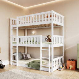 Flair Bea Triple High Wooden Bunk Bed - White - thumbnail 1