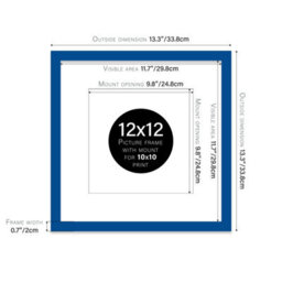 "12X12"" Blue Picture Frame - 12X12"" Square Frame With 10X10"" Mount For 12X12""/10X10"" Pictures Art Deco Style Room Decor, 1 Pack" - thumbnail 2