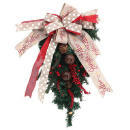 Living And Home 90Cm Red Berries Silk Ribbon Christmas Garland Wall Hanging Swag With Led Light - thumbnail 4