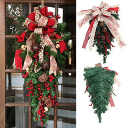 Living And Home 90Cm Red Berries Silk Ribbon Christmas Garland Wall Hanging Swag With Led Light - thumbnail 3