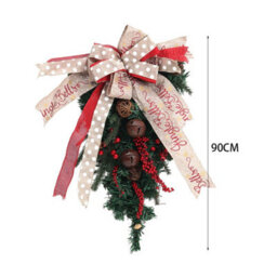 Living And Home 90Cm Red Berries Silk Ribbon Christmas Garland Wall Hanging Swag With Led Light - thumbnail 5