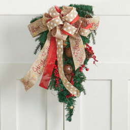 Living And Home 90Cm Red Berries Silk Ribbon Christmas Garland Wall Hanging Swag With Led Light - thumbnail 2
