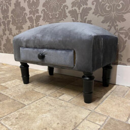 Minster Footstool With Drawer - Velvet - L25 X W45 X H28 Cm - Grey - thumbnail 2