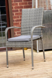 Sh&g Heaton 6 Seat Dining Table Set - 7 Piece Round Table & Chairs - Grey Rattan With Grey Cushions - Indoor & Outdoor - thumbnail 4