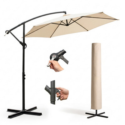Keplin 3M 6 Ribs Cantilever Garden Parasol Umbrella With Crank Handle & Cover, Uv Resistant, Water-Repellent Polyester, Cream - image 1