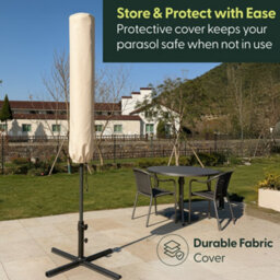 Keplin 3M 6 Ribs Cantilever Garden Parasol Umbrella With Crank Handle & Cover, Uv Resistant, Water-Repellent Polyester, Cream - thumbnail 9
