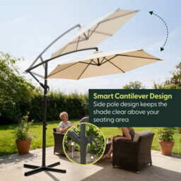 Keplin 3M 6 Ribs Cantilever Garden Parasol Umbrella With Crank Handle & Cover, Uv Resistant, Water-Repellent Polyester, Cream - thumbnail 3