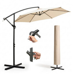 Keplin 3M 6 Ribs Cantilever Garden Parasol Umbrella With Crank Handle & Cover, Uv Resistant, Water-Repellent Polyester, Cream - thumbnail 1
