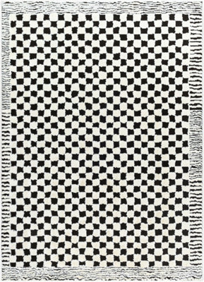 Livabliss Freud-Modern Ivory Black High Pile Checkered Living Dining Bedroom Rug 160 X 213 Cm Easy Care, Non Shedding - image 1