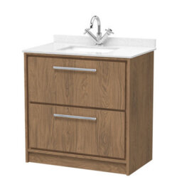 Hudson Reed Lille Floorstanding Two Drawer Contemporary Vanity Unit With Marble Top & Basin In Antique Oak, 820 X 470mm