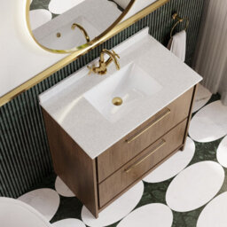 Hudson Reed Lille Floorstanding Two Drawer Contemporary Vanity Unit With Marble Top & Basin In Antique Oak, 820 X 470mm - thumbnail 3