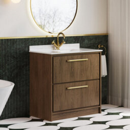 Hudson Reed Lille Floorstanding Two Drawer Contemporary Vanity Unit With Marble Top & Basin In Antique Oak, 820 X 470mm - thumbnail 4