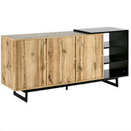 Wyld And Coco Nova Sideboard Light Brown With Black Drawers, Wide Storage Unit W160 X D40 X H75Cm - thumbnail 7