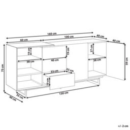 Wyld And Coco Nova Sideboard Light Brown With Black Drawers, Wide Storage Unit W160 X D40 X H75Cm - thumbnail 4