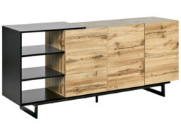 Wyld And Coco Nova Sideboard Light Brown With Black Drawers, Wide Storage Unit W160 X D40 X H75Cm - thumbnail 3