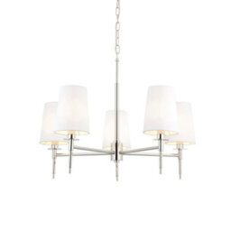 Luminosa Lighting Luminosa Florence Multi Arm Shade Pendant Ceiling Lamp, Bright Nickel Plate, Vintage White Fabric - thumbnail 1