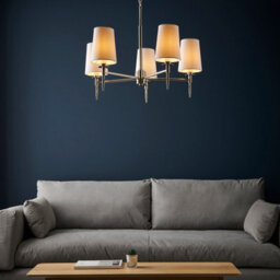 Luminosa Lighting Luminosa Florence Multi Arm Shade Pendant Ceiling Lamp, Bright Nickel Plate, Vintage White Fabric - thumbnail 4