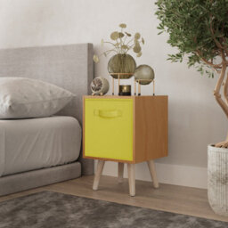 Urbn-Living Urbnliving 51Cm Height Beech Wooden Cube Storage Bookcase Yellow Inserts Scandinavian Pine Legs