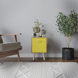 Urbn-Living Urbnliving 51Cm Height Beech Wooden Cube Storage Bookcase Yellow Inserts Scandinavian Pine Legs - thumbnail 2