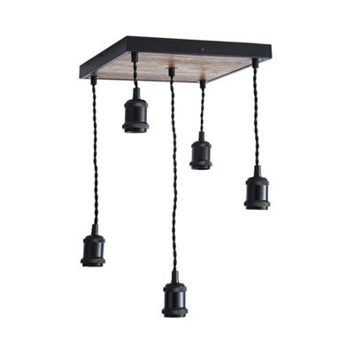 Pagazzi Lighting Pagazzi Melrose 5 Light Black & Wood Pendant Ceiling Light - image 1