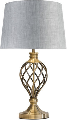 Lighting Supermarket Hepburn Large Barley Twist Table Lamp Antique Brass With Grey Linen Shade 61Cm - image 1