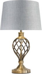 Lighting Supermarket Hepburn Large Barley Twist Table Lamp Antique Brass With Grey Linen Shade 61Cm