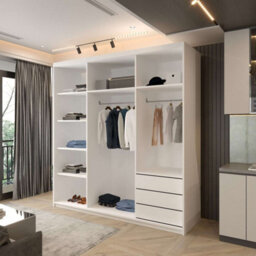 Sliding Wardrobes 4 u LTD Modern Panelled Sliding Mirror Wardrobe With Led Light & Door Trim White 200Cm - thumbnail 2