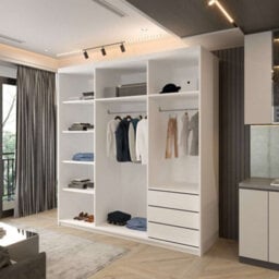 Sliding Wardrobes 4 u LTD Modern Panelled Sliding Mirror Wardrobe With Led Light & Door Trim White 200Cm - thumbnail 3