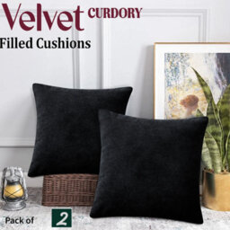 Ameha Black Velvet Cushion Set, 18X18 Inch, Includes 2 Filled Cushions & 2 Covers, Soft, Breathable & Hypoallergenic