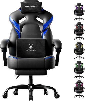 Gtplayer Big Gaming Chair, Ergonomic Office Chair With Footrest, 350Lbs, Premium Leather And Iridescent Trim, Ace-Armor, Blue - image 1