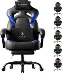 Gtplayer Big Gaming Chair, Ergonomic Office Chair With Footrest, 350Lbs, Premium Leather And Iridescent Trim, Ace-Armor, Blue - thumbnail 1