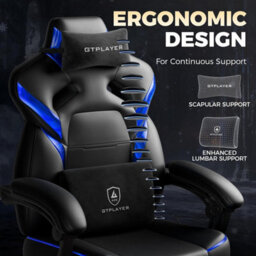 Gtplayer Big Gaming Chair, Ergonomic Office Chair With Footrest, 350Lbs, Premium Leather And Iridescent Trim, Ace-Armor, Blue - thumbnail 7