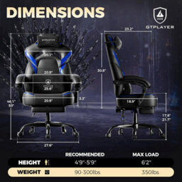Gtplayer Big Gaming Chair, Ergonomic Office Chair With Footrest, 350Lbs, Premium Leather And Iridescent Trim, Ace-Armor, Blue - thumbnail 2