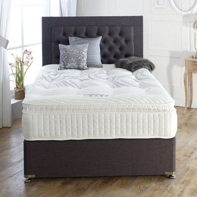 Divan Base Direct Dura Beds Sicily 2000 Pocket Sprung Box Pillow Top Sprung Divan Bed Set 4Ft Small Double 2 Drawers Side- Lino Charcoal - image 1