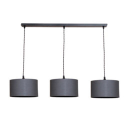 Valuelights Reni Charcoal Drum Shade 3 Drop Bar Matte Black Diner Ceiling Light With Bulbs - thumbnail 2