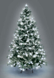 Shatchi 5Ft Pre-Lit Snow Flocked Artificial Christmas Tree Lapland With Cool White Led Lights Snowy Bushy Hinged Branches