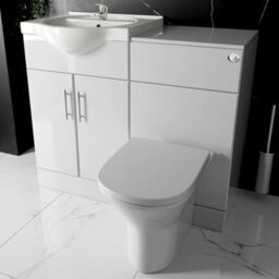 Bubly Bathrooms™ Saturn Gloss White 1033mm Bathroom Vanity Unit & Rimless Back-To-Wall Toilet Set - thumbnail 1