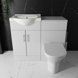 Bubly Bathrooms™ Saturn Gloss White 1033mm Bathroom Vanity Unit & Rimless Back-To-Wall Toilet Set - thumbnail 3