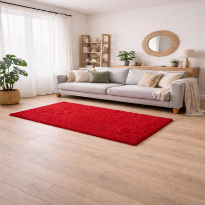 Uetian Red Shaggy Rug Luxury Soft Pile Area Rug For Bedroom Lounge Home Decor (120 X 170 Cm) - image 1