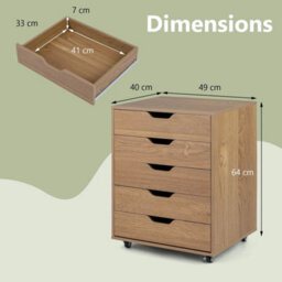 5 Drawer Chest Rolling Dresser Storage Cabinet W/lockable Wheels - thumbnail 2