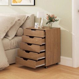 5 Drawer Chest Rolling Dresser Storage Cabinet W/lockable Wheels - thumbnail 6