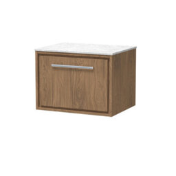 Hudson Reed Lille Wall Hung Single Drawer Contemporary Vanity Unit With Marble Worktop In Antique Oak, 610 X 460mm