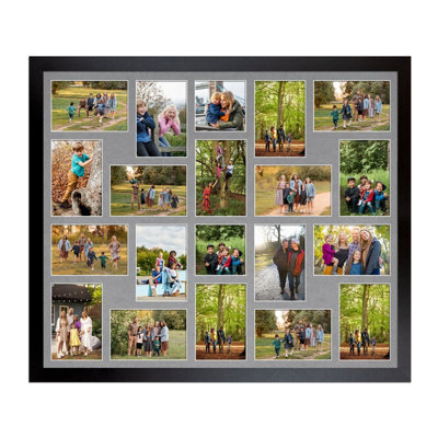 AK Frames 80X70Cm Matte Black Modern Multi Photo Frame With Mid Grey Mount - Holds 20 Apertures (18X) 6X4, (2X) 4X4 Photos - image 1