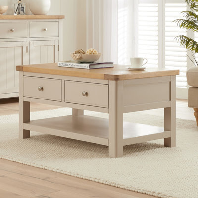 The Furniture Market Marbury Putty Grey Painted 2 Drawer Coffee Table With Shelf - image 1
