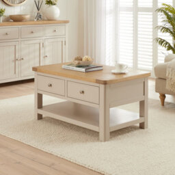 The Furniture Market Marbury Putty Grey Painted 2 Drawer Coffee Table With Shelf - thumbnail 3