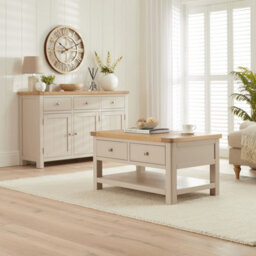 The Furniture Market Marbury Putty Grey Painted 2 Drawer Coffee Table With Shelf - thumbnail 2