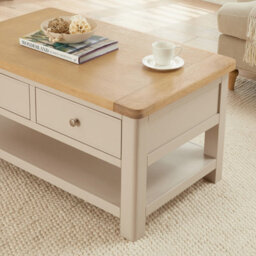 The Furniture Market Marbury Putty Grey Painted 2 Drawer Coffee Table With Shelf - thumbnail 4
