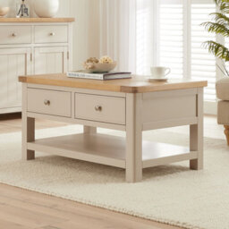 The Furniture Market Marbury Putty Grey Painted 2 Drawer Coffee Table With Shelf - thumbnail 1
