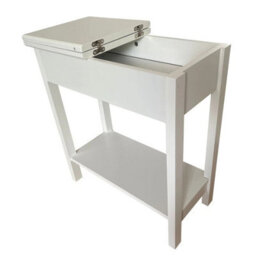 2 Tier Wooden Flip Top Sofa Side End Table White With Narrow Shelf Storage - thumbnail 5